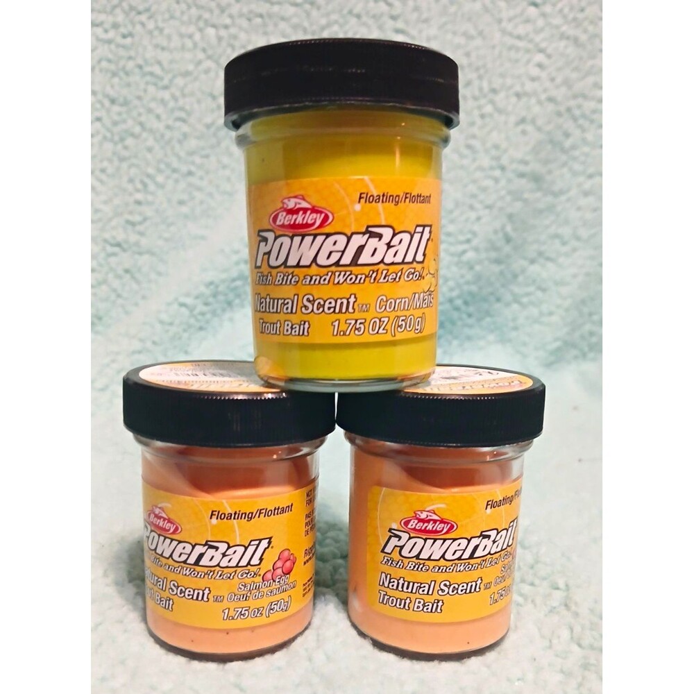 3pk Mixed Berkley PowerBait trout Dough  2 nat scent salmon and 1 nat scent corn